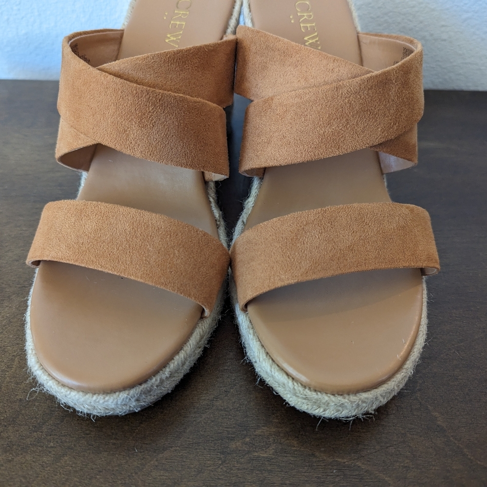 J. Crew Espadrille Wedge Sandals Tan Crossover Suede Straps Size 7.5 - Picture 8 of 12